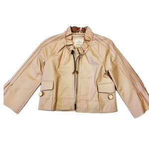 Madison Marcus Leather Cropped Jacket in Blush, size small